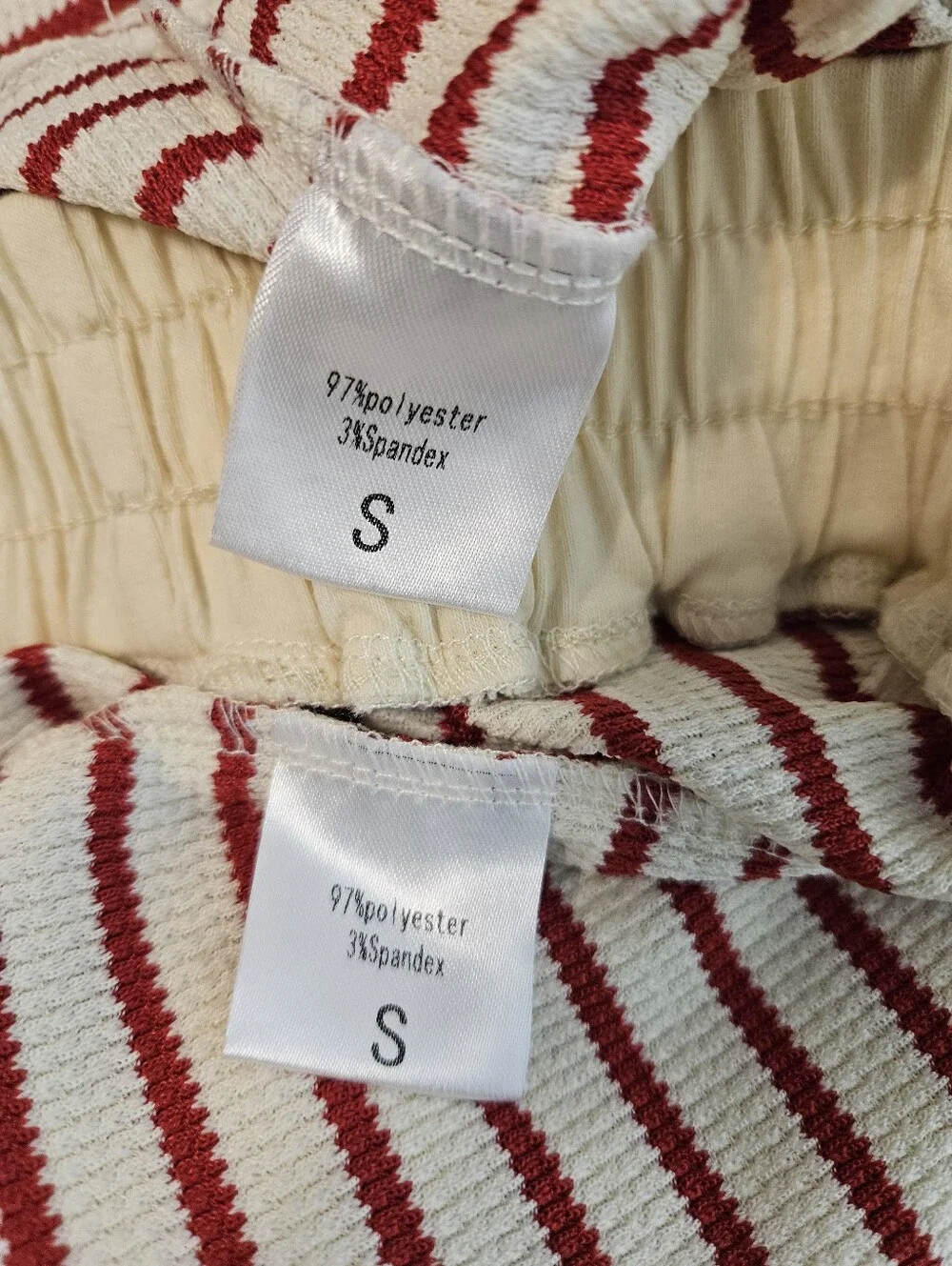 2 Piece Lounge Set S Ribbed Knit Shorts Tracksuit Striped Red Cream Matching